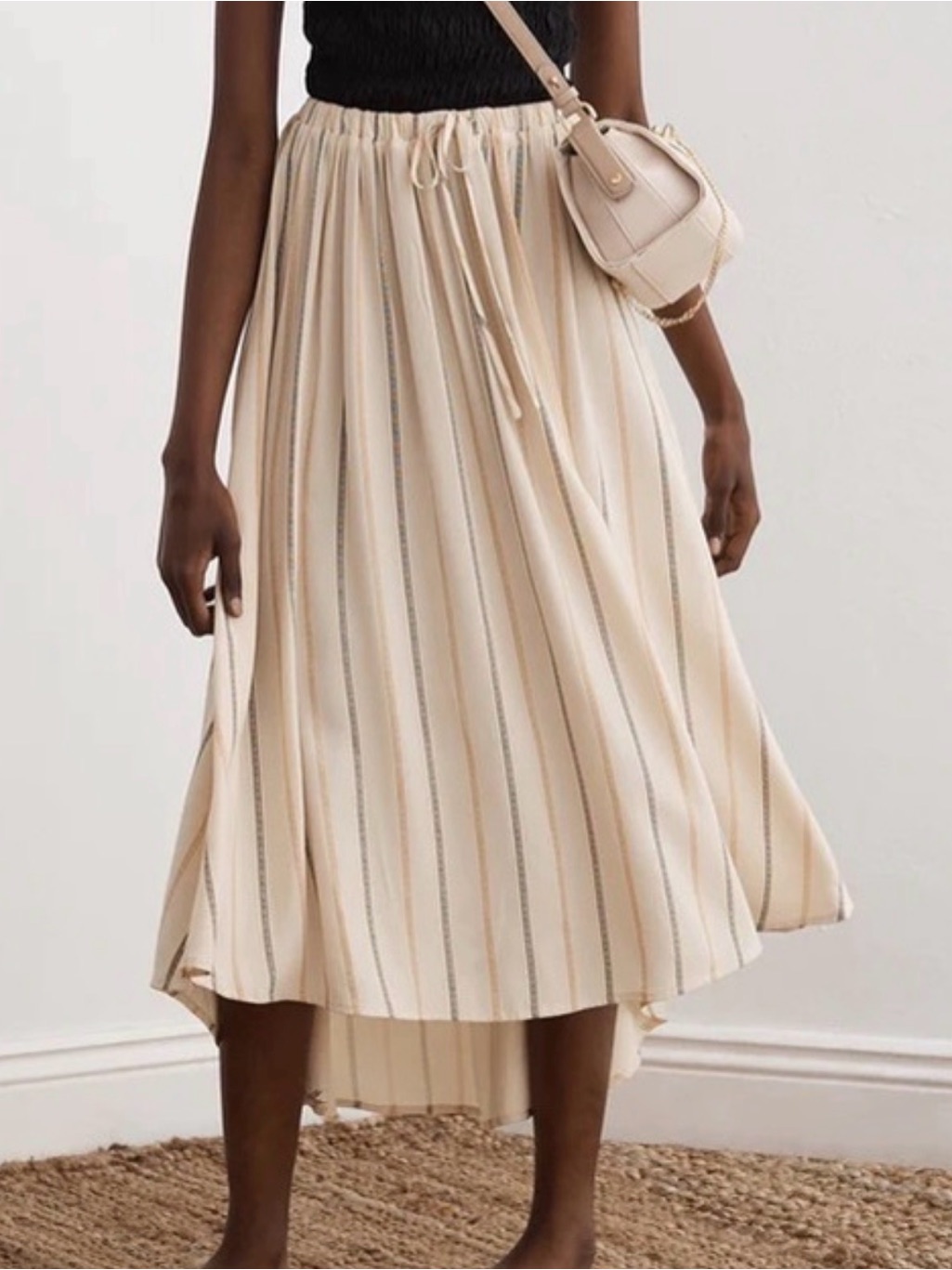 Sancia Ibiza Stripe Midi Cecilio Skirt Women’s Medium Neutral Elastic Waist